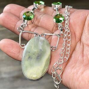 Beautiful Green Larsonite Jasper Pendant Necklace